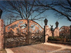 Forged Iron Gates with Embossed Copper Panels. Tulsa, OK