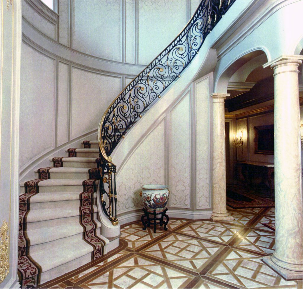 Grand Entry Forged Iron Stair Railing with Brass Cap rail