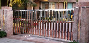 Copper and Stainless Drive Gate and Fence. Beverly Hills, CA.