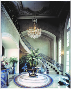 Elegant and Grand Stair Railing, Forged Ironwork and Carved Woodwork